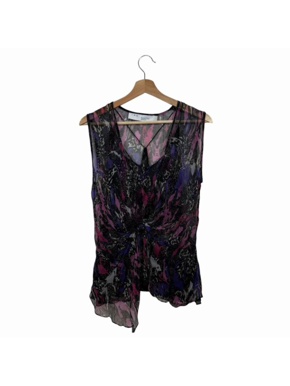 IRO Street Marble Blouse Size 36 US Small 4 Sheer Chiffon Multi Twist Knot Front - Picture 2 of 14